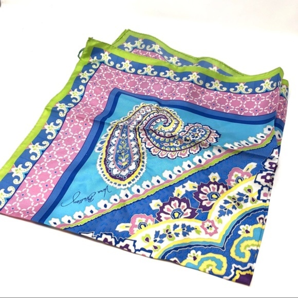 NWT Vera Bradley Silk Capri Blue Pink Silk Scarf - Picture 4 of 5